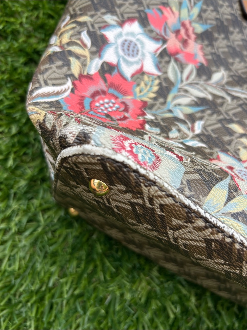 Ralph Lauren Floral Canvas Tote Bag with Leather Trim - Brown/Red - Picture 3 of 6